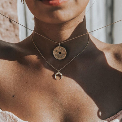 2 Pcs/ Set Boho Moon Coin Necklace
