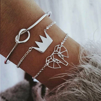 3 Pcs/ Set Elephant Crown Bracelet Set