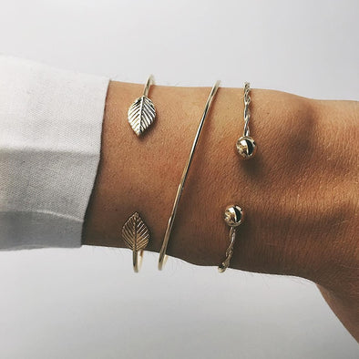 3 Pcs Leaves Charm Bracelet Set