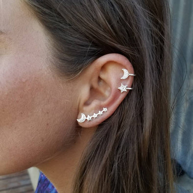 3 Pcs/set Crystal Star Moon Earrings