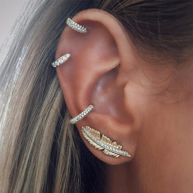 4 Pcs / Set Leaves Geometry Semicircle Gold Earrings