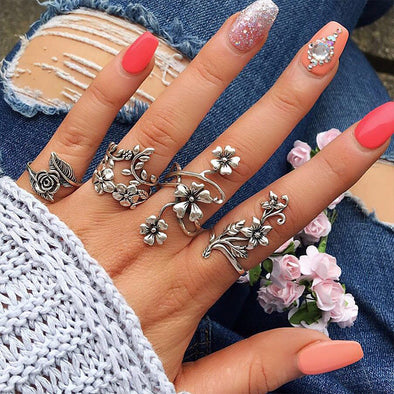 4 Pcs Punk Flowers Goddess Ring