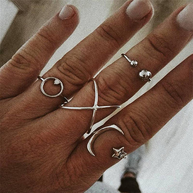 4 Pcs Moon Star Ring Set