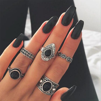 5 Pcs Classic Black Crystal Ring Set