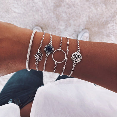 6 Pcs/ Set Female Lotus Bracelet Set