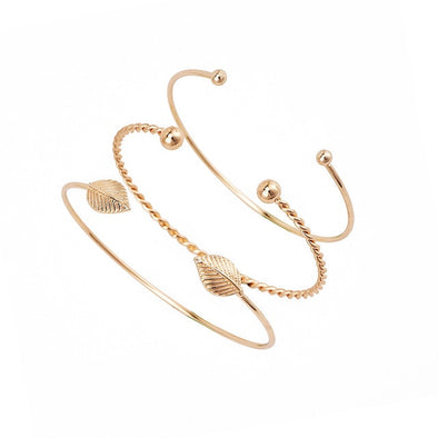 3 Pcs Leaves Charm Bracelet Set