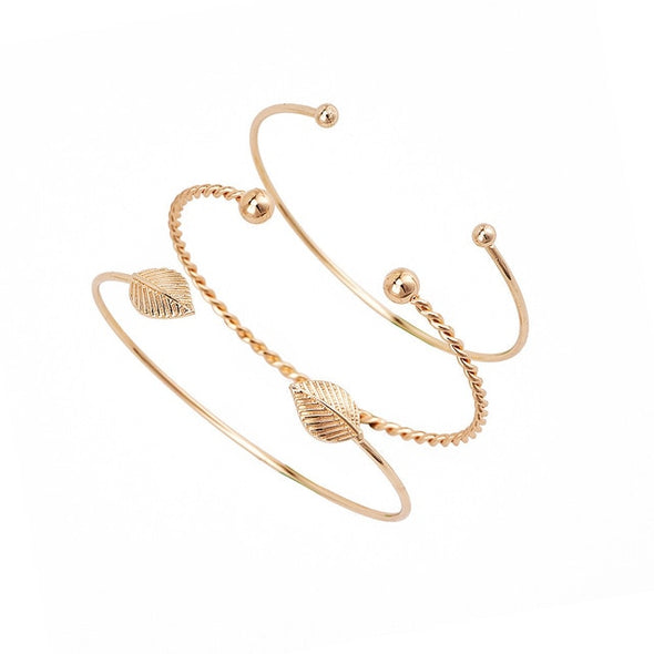 3 Pcs Leaves Charm Bracelet Set