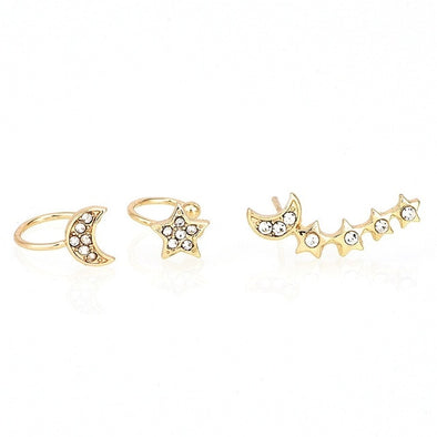 3 Pcs/set Crystal Star Moon Earrings
