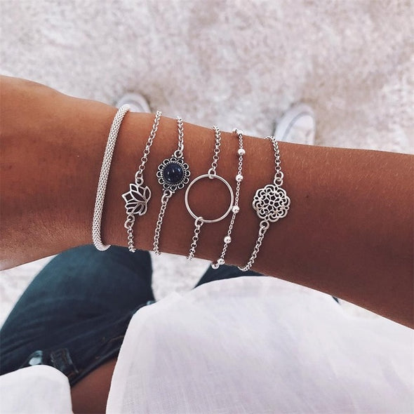 6 Pcs/ Set Female Lotus Bracelet Set
