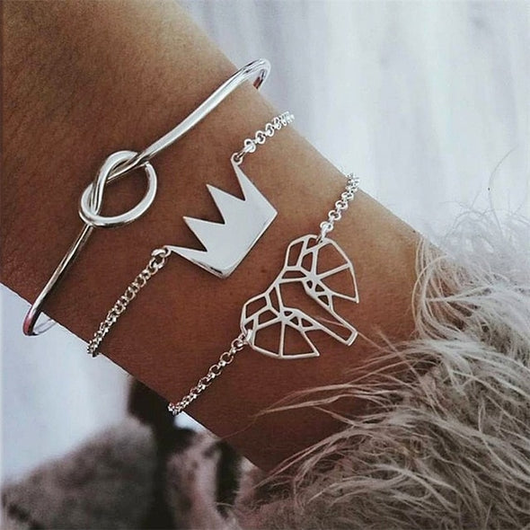 3 Pcs/ Set Elephant Crown Bracelet Set