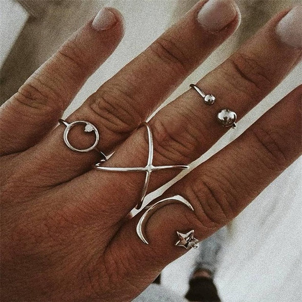 4 Pcs Moon Star Ring Set