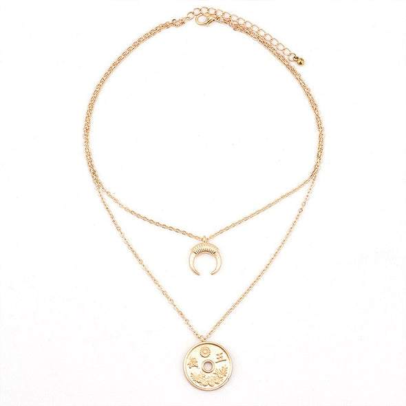 2 Pcs/ Set Boho Moon Coin Necklace