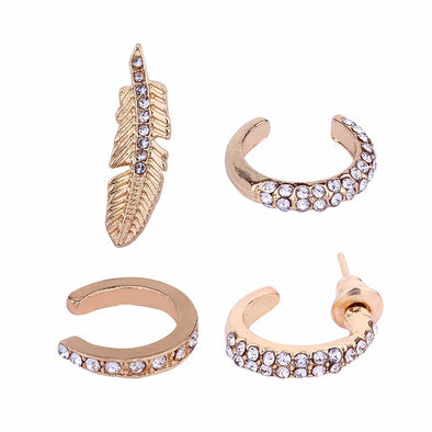 4 Pcs / Set Leaves Geometry Semicircle Gold Earrings