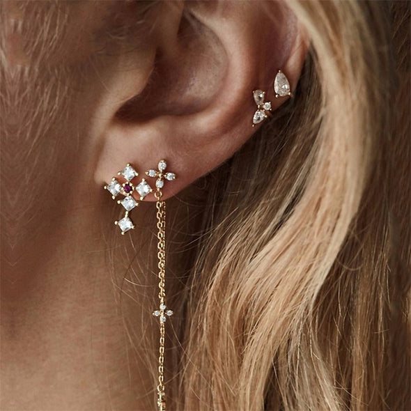 4 Pcs/ Set Cross Flower Drops Earrings
